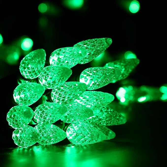 Brizled C5 Green Faceted LED Christmas Lights, 100 LED 33ft Connectable 120V UL Certified Outdoor Xmas Lights for Halloween & Christmas Party Decoration