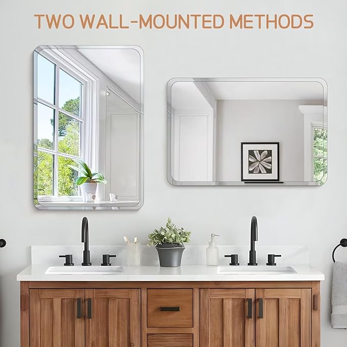 Frameless Bathroom Mirror for Over Sink,Wall Mounted Vanity Mirrors 18x26in,Rounded Rectangle Mirror Frameless with Polished Edge for Bedroom,Living Room,Entryway,Shatterproof (Horizontal/Vertical)