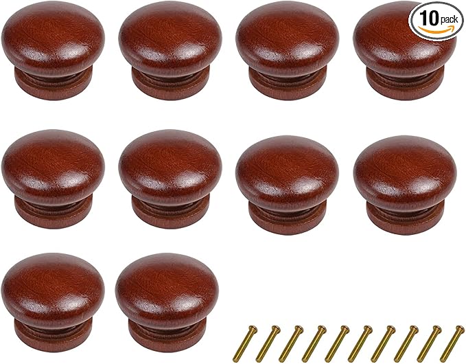 10Pack Round Wood Drawer Knobs Red Brown Finished Mushroom Shaped Kitchen Cabinet Pulls Handles Hardware for Kitchen Cabinets Furniture Dresser Wardrobe Cupboard Drawer Pulls Knobs