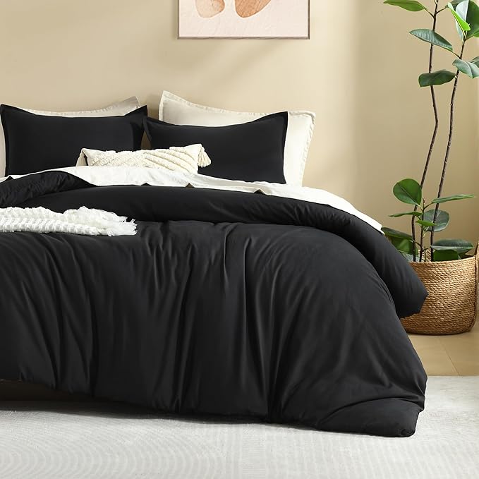 Litanika Comforters Black Oversized Queen Size, 3 Pieces Lightweight Solid Bedding Comforter Set, All Season Fluffy Bed Set (98x98In Comforter & 2 Pillowcases)