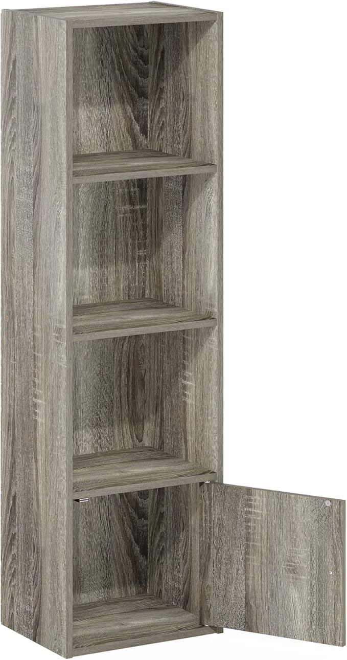 Furinno Luder Shelf Bookcase with 1 Door Storage Cabinet, French Oak