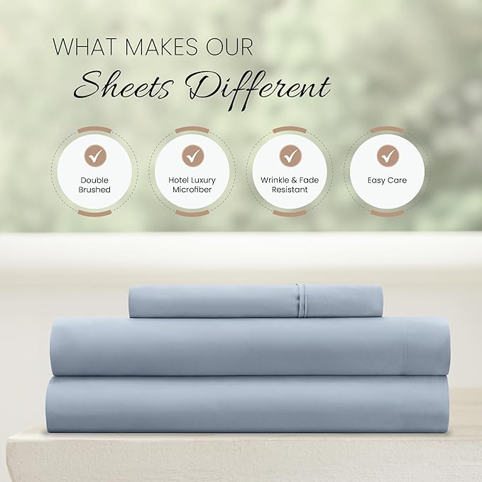 Linen Market Double-Brushed Microfiber Twin Sheet Set 3 Piece – Oeko-TEX Certified Ultra Soft & Wrinkle-Free - 16" Deep Pocket Sheets - Easy Care Twin Size - Light Blue