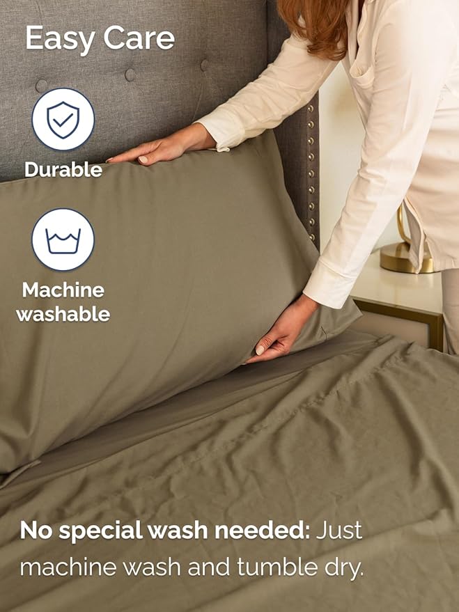 Extra Deep Split King Sheet Set - 7 Piece Breathable & Cooling Sheets - Hotel Luxury Bed Sheets Set - Easy & Secure Fit - Soft, Wrinkle Free & Comfy Sheets Set - Khaki Sheet Set w/Extra Deep Pockets