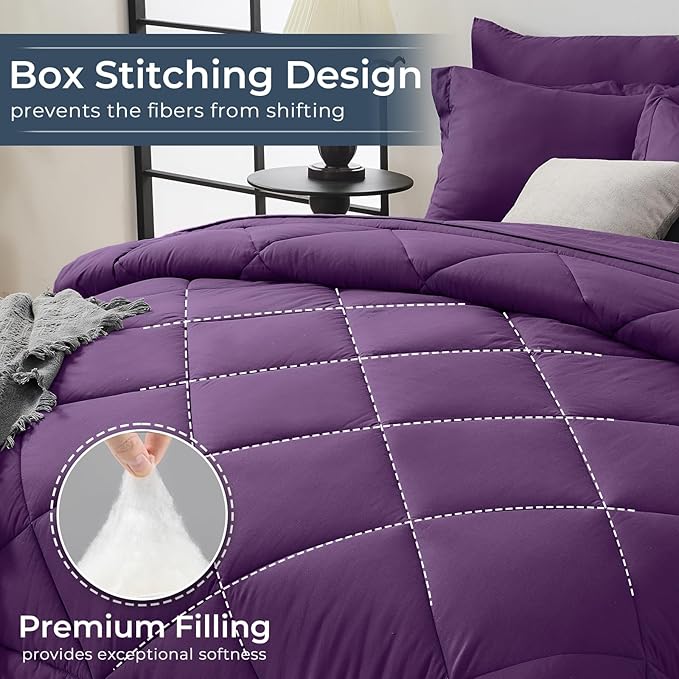 HEVUMYI Grape Purple California King Comforter Set - 7-Piece All Season Bed in a Bag Cal King, Ultra Soft Bedding Set with Comforter, Flat Sheet, Fitted Sheet, Pillowcases, Pillow Shams