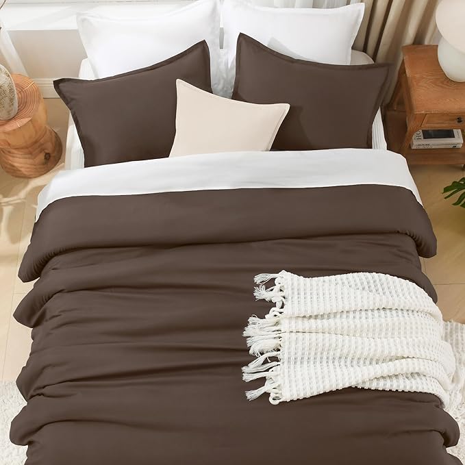 Litanika Comforters Chocolate Super King Plus Size, 3 Pieces Lightweight Solid Bedding Set & Collections, All Season Fluffy Bed Set (128x120In Comforter & 2 Pillowcases)