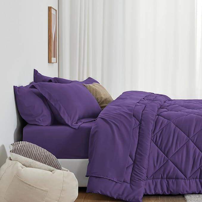 Love's cabin Twin XL Comforter Set Purple, 5 Pieces Twin XL Bed in a Bag, All Season Bedding Sets with 1 Comforter, 1 Flat Sheet, 1 Fitted Sheet, 1 Pillowcase and 1 Pillow Sham