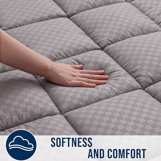 OLANLY Queen Quilted Fitted Mattress Pad – Soft Down Alternative Pillow Top Mattress Topper, Cooling Comfort Breathable Mattress Cover, Machine Washable Deep Pocket Mattress Protector, Light Grey