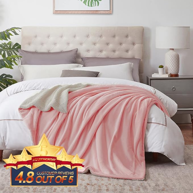 Walensee Sherpa Fleece Blanket (King Size 108”x90” Pink) Plush Throw Fuzzy Super Soft Reversible Microfiber Flannel Blankets for Couch, Bed, Sofa Ultra Luxurious Warm and Cozy for All Seasons