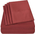 Sweet Home Collection 6 Piece 1500 Supreme Collection Brushed Microfiber Deep Pocket Sheet Set-2 Extra Pillow Cases, Great Value, Split King, Burgundy
