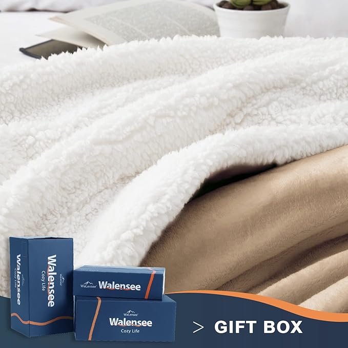 Walensee Sherpa Fleece Blanket (Twin Size 60”x80” Taupe tan) Plush Throw Fuzzy Super Soft Reversible Microfiber Flannel Blankets for Couch, Bed, Sofa Ultra Luxurious Warm and Cozy for All Seasons
