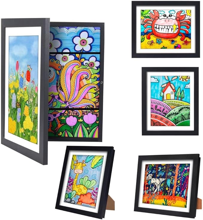 2-Pack Kids Artwork Frames - Changeable, Front Opening Holds 150, Children Art Projects, 10x12.5 Picture Frame for Display, With Storage (White)