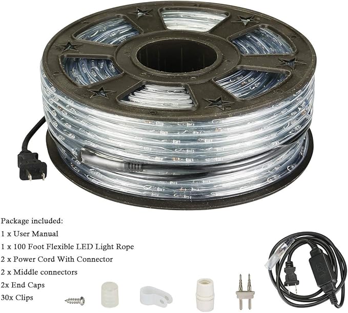 100Ft LED Rope Lights, LED Strip Lights Outdoor Waterproof Decorative Lighting for Indoor/Outdoor, Eaves, Backyards Garden, Halloween and Christmas Decorations(Christmas Red)