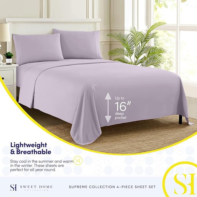 Twin XL Sheets - Breathable Luxury Sheets with Full Elastic & Secure Corner Straps Built In - 1800 Supreme Collection Extra Soft Deep Pocket Bedding Set, Sheet Set, Twin XL, Lilac