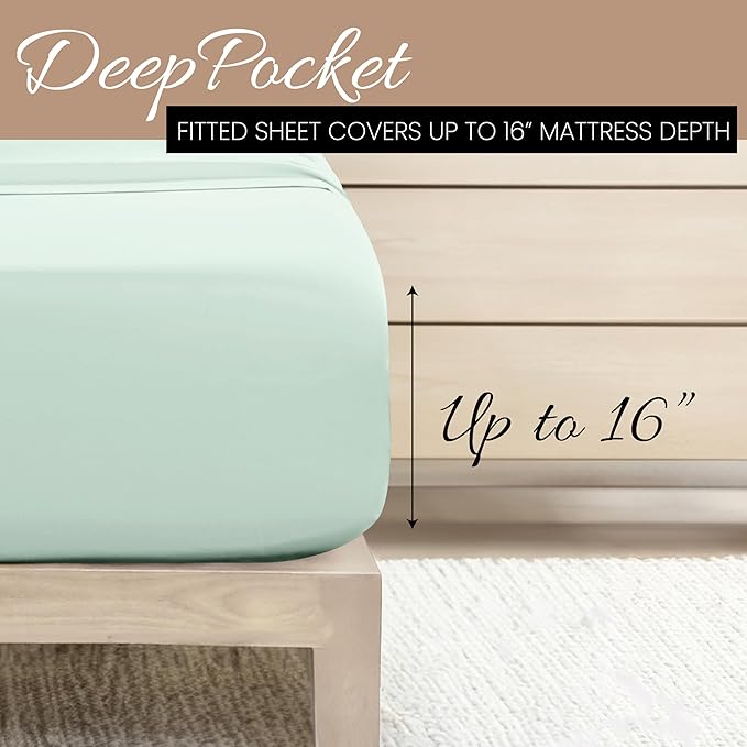 Linen Market Double-Brushed Microfiber Queen Sheet Set 4 Piece – Oeko-TEX Certified Ultra Soft & Wrinkle-Free - 16" Deep Pocket Sheets - Easy Care Queen Size - Mint