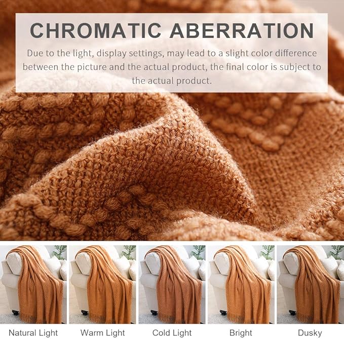 BOURINA Almond Throw Blanket 60x80 Inches Throw Textured Solid Soft Sofa Throw Couch Knitted Decorative Blanket