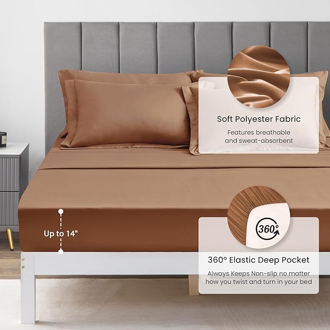 Love's cabin King Size Comforter Set Mocha Mousse, 7 Pieces King Bed in a Bag, All Season Bedding Sets with 1 Comforter, 1 Flat Sheet, 1 Fitted Sheet, 2 Pillowcase and 2 Pillow Sham