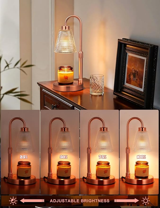 Innqoo Copper Candle Warmer Lamp with Timer, Dimmable Candle Warmer for Jar Candles, Height Adjustable Wax Melts Warmer, Birthday Gifts for Women Mom, House Warming Gifts New Home Decor