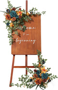 Ling's moment 2pcs Wedding Flowers Garland Artificial Floral Swag Arch Decorations Greenery Arrangements Orange & Teal Ceremony Reception Garden Easel Wall Entryway Outdoor Board(NOT Include Sign)