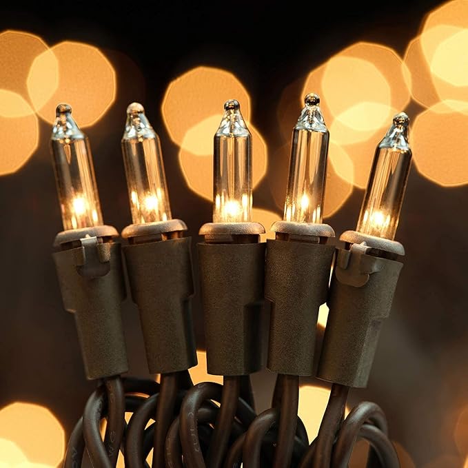 YULETIME Clear Christmas Lights with Brown Wire, 66 Feet 200 Count UL Certified String Lights, Pack of 2 Sets 33 Ft 100 Count Incandescent Mini Light Set (Clear)