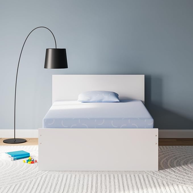 Signature Design by Ashley Full Size iKidz 7 Inch Firm Gel Memory Foam Mattress with Stretch Knit Cover & Pillow Included, Blue Ocean, Fiberglass Free, Mattress in A Box
