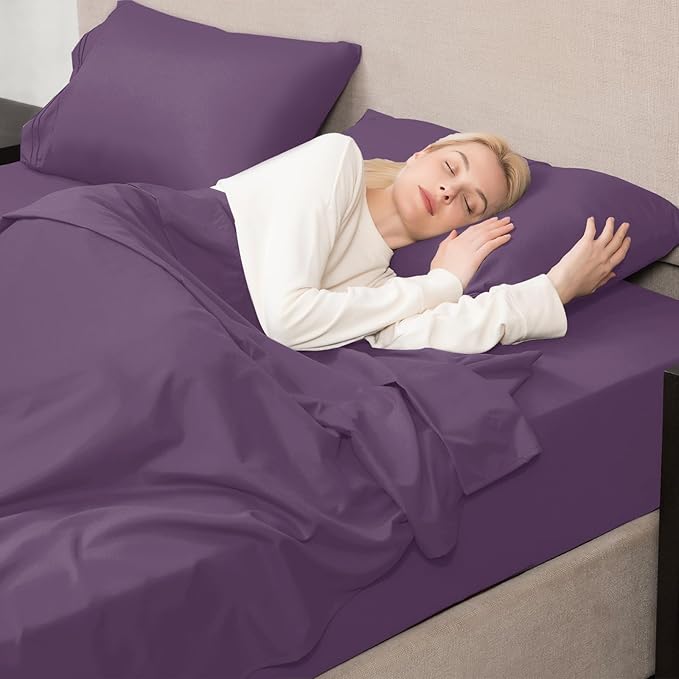 Mejoroom California King Size Sheet Set - Soft Microfiber Bed Sheets,Deep Pocket Fitted Sheet, Breathable, Wrinkle & Fade Resistant - 4 Piece (California King,Purple)