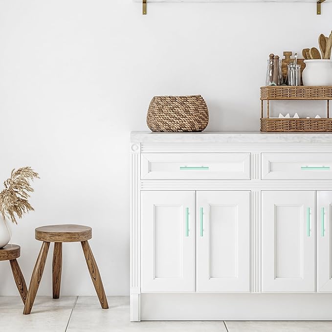 Ravinte 3 Pack | 5 Inch Cabinet Pulls Green Stainless Steel Kitchen Drawer Pulls Cabinet Handles 5 InchLength, 3 Inch Hole Center