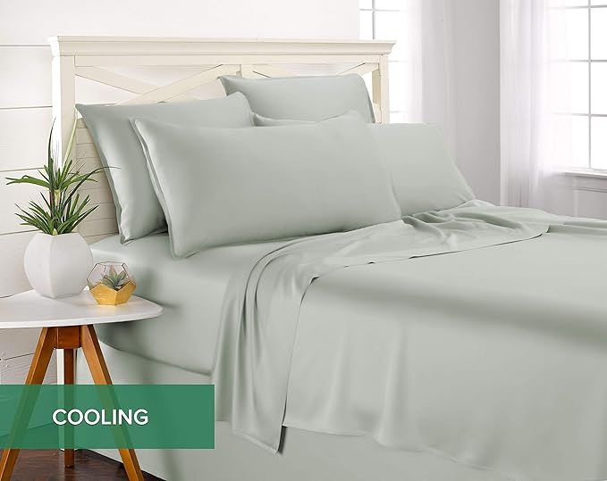 California King Sheets by Pure Bamboo, Genuine 100% Organic Viscose Derived from Bamboo Bed Sheet Set, Soft & Cooling, Double Stitching, Lifetime Quality Promise (California King, Sea Glass)
