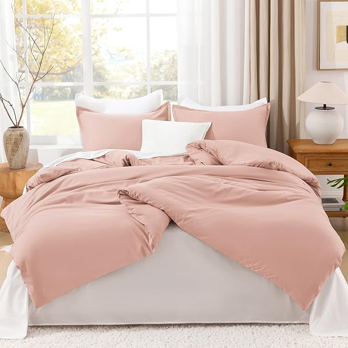 Litanika Pink Comforter Set Full Size for Girls, 3 Pieces Blush Women Plain Bedding Comforter Set, All Season Bed Set (79x90In Comforter & 2 Pillowcases)