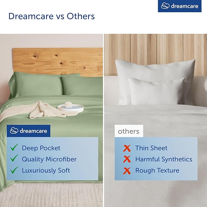 DREAMCARE King Size Sheets Set - Cooling Bed Sheets - 4pcs Set - up to 15" Deep Pocket King Sheet Set – Soft & Long Lasting Cooling - 100% Fine Brushed Microfiber with Side Pocket - Sage Green