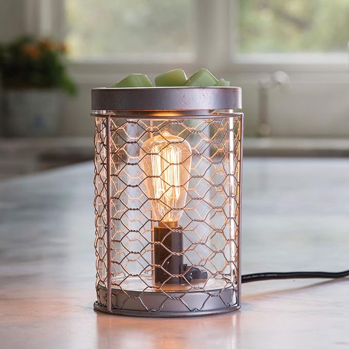 Candle Warmers Etc. Vintage Bulb Illumination Fragrance Warmer- Light-Up Warmer for Warming Scented Candle Wax Melts and Tarts to Freshen Room, Chicken Wire Silver