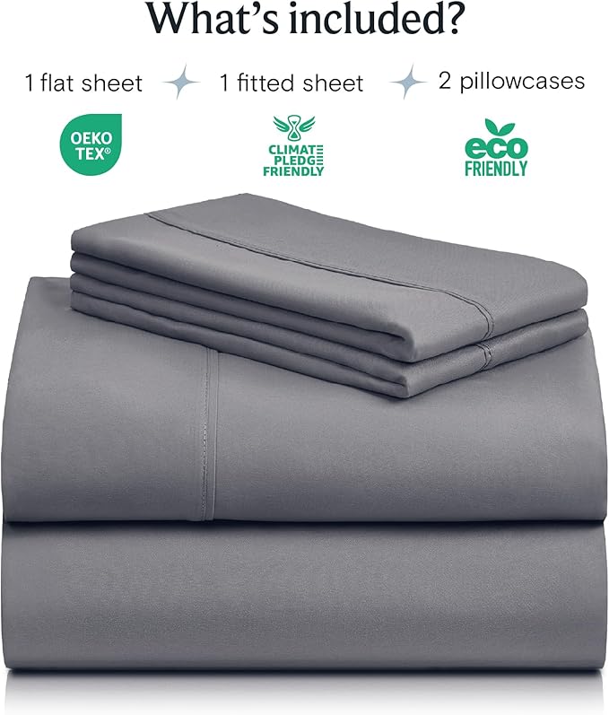 LuxClub 4 PC Queen Sheet Set, Queen Size, Deep Pockets Wrinkle Free Cooling Bed Sheets Machine Washable Hotel Bedding Silky Soft - Light Grey Queen