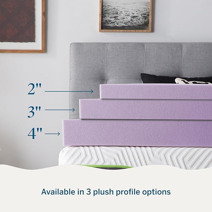 LUCID 2 Inch Lavender Infused Memory Foam Mattress Topper, Twin Size – Ventilated Design – Pressure Relieving Bed Topper - Mattress Pad – CertiPur Certified