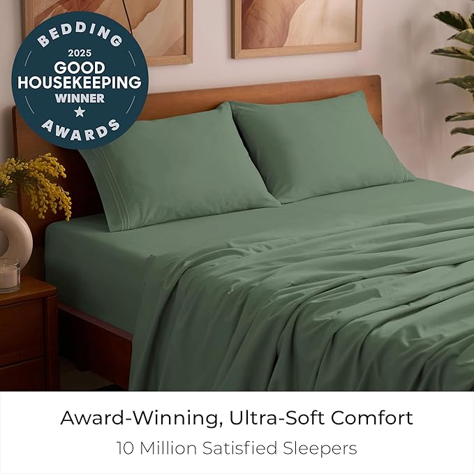 Mellanni Queen Sheets Set - 4 PC Iconic Collection Bedding - Hotel Luxury, Extra Soft, Cooling Bed Sheets - Wrinkle, Fade, Stain Resistant (Queen, Sage)
