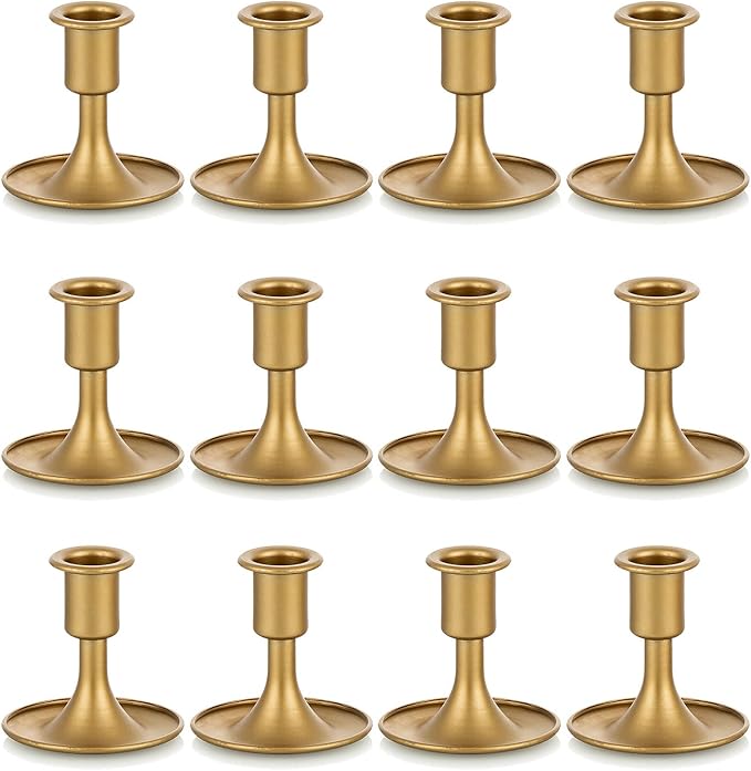 Candlestick Holders Taper Candle Holders, Romadedi Gold Candle Stick Candle Holder for Table Centerpiece, Wedding Reception, Festive Christmas Mantel Decoration or Home Decor, Set of 12