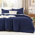 Litanika Navy Blue Comforter Set King Size, 3 Pieces Lightweight Solid Bedding Comforter Set, All Season Fluffy Bed Set (104x90In Comforter & 2 Pillowcases)