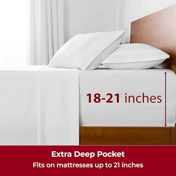 Mellanni Extra Deep Split King Sheets - 5 PC Iconic Collection Bedding - Hotel Luxury, Ultra Soft, Cooling Bed Sheets - Wrinkle, Fade, Stain Resistant (Split King, White)