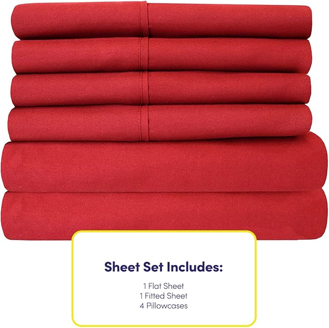 King Size Bed Sheets - 6 Piece 1500 Supreme Collection Fine Brushed Microfiber Deep Pocket King Sheet Set Bedding - 2 Extra Pillow Cases, Great Value, King, Samba Red