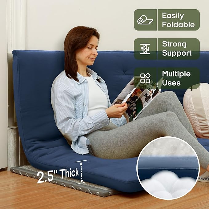 ZonLi Japanese Floor Futon Mattress King Size 80"x 76", 100% Cotton Cover 2.5'' Thicken Tatami Mattress, Foldable Sleeping Pad, Portable Dormitory Tatami Mat, Roll Up Floor Lounger Bed for Adult