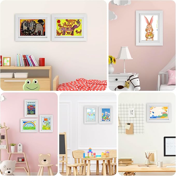 4Pcs Kids Art Frame Changeable 8.5x11 Letter Size Display with Mat Kids Artwork Frame Front Opening Artwork Frames for Kids Art Decorative Art Frames for Kids Art Holds 50-100 Works of Art for Hanging,White