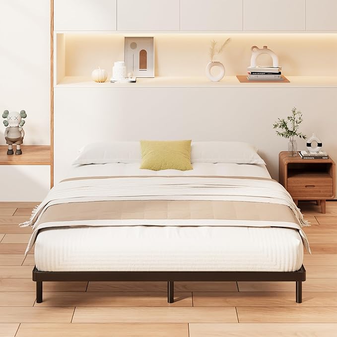 1.6 Inch Bunkie Board Full Low Heavy Duty Metal Box Spring Full Size Bed Base, Sturdy Mattress Foundation, Easy Assembly, Noise Free, Black