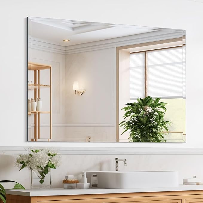 Frameless Mirror for Bathroom Vanity,15x24in Wall Mounted Mirrors for Over Sink Decorative Rectangular Frameless Mirror,With Polished Edge,Hangs Horizontally Or Vertically,Entryways,Room,Shatterproof