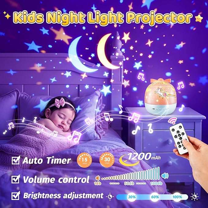 【GIFTS PACKAGE】Unicorn Gifts for Girls NightLight 15 Films+10 Music Soothing Sounds Machine Baby Night Light Projector, LED Star Lights for Ceiling Decor, Kawaii Unicorns Noise Machine for Girls Gifts