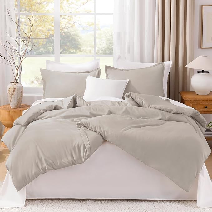 Litanika Oversized King Comforter 120x98, 3 Pieces Linen Lightweight Solid Bedding Comforter Set, All Season Fluffy Bed Set (1 Comforter & 2 Pillowcases)
