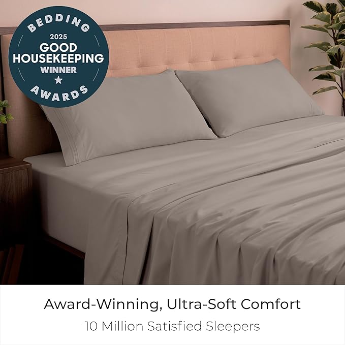 Mellanni California King Sheets Set - 4 PC Iconic Collection Bedding - Hotel Luxury, Extra Soft, Cooling Bed Sheets - Wrinkle, Fade, Stain Resistant (Cal King, Tan)