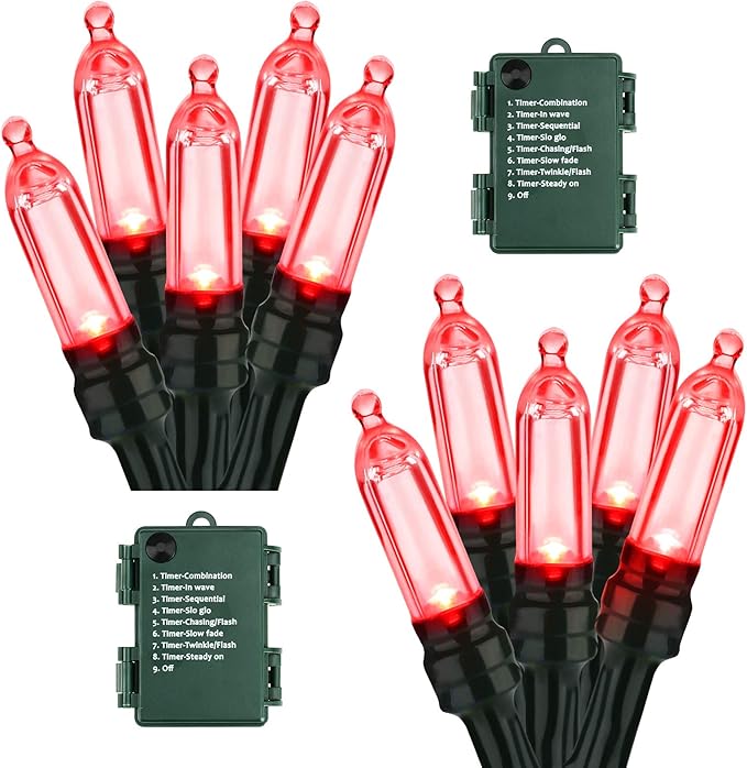 BrizLabs Green Wire Battery String Lights, 17.94ft 50 LED, Indoor/Outdoor, 8 Modes, Valentines Day, Party, Wedding, 2 Sets