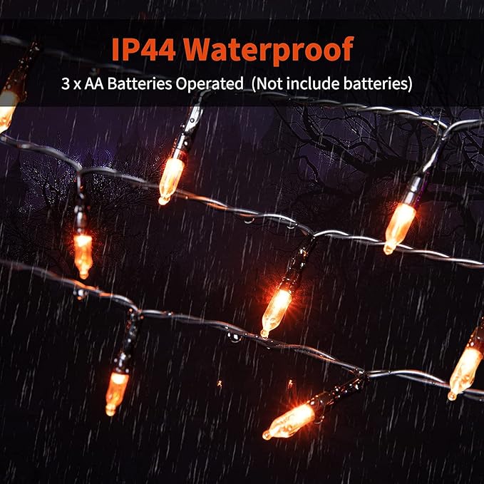 Halloween Orange String Lights Decorations，2 Pack 17.8 Feet 50 LED Battery Operated Mini String Lights with 8 Modes Waterproof for Outdoor Indoor Patio Xmas Tree Holiday Party Christmas Show