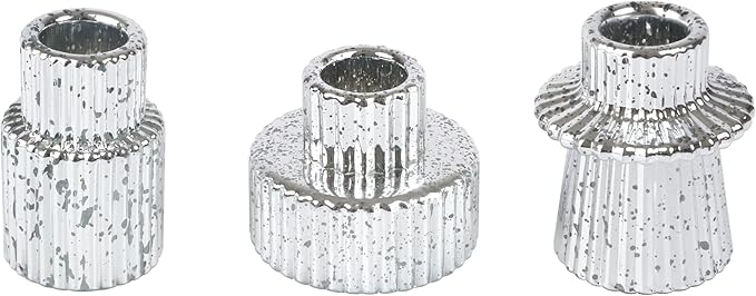 Vixdonos Taper Glass Candlestick Holders Tealight Candle Holders for Table Centerpieces, Wedding Decor and Dinner Party (3 Pcs, Silver with Speckles)