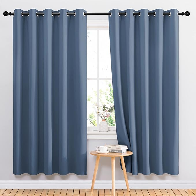 NICETOWN Blackout Curtain Drapes for Living Room - Decorative Thermal Insulated Solid Grommet Top Room Darkening Window Treatments (Stone Blue, 1 Pair, 66 x 72-Inch)