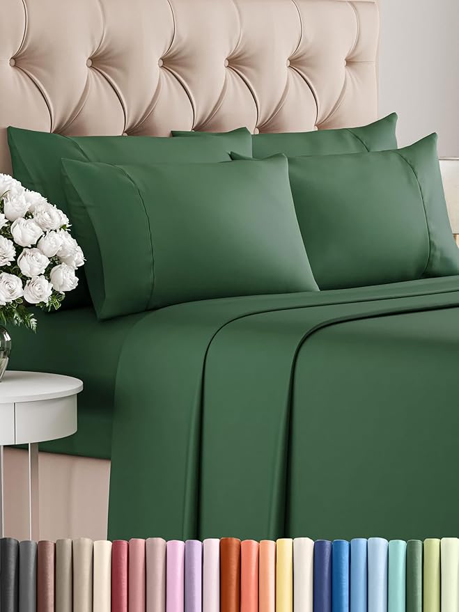Full 6 Piece Sheet Set - Comfy Breathable & Cooling - Ultra Soft Hotel Luxury Bedding Set w/ 8-16 Inch Deep Pockets - 1 Flat & 1 Fitted Sheet & 4 Pillowcases - Cozy, Wrinkle Free & Easy Care - Emerald
