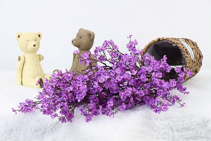 20pcs Babys Breath Artificial Flowers Gypsophila Bouquet Bulk Fake Spring Silk Small Flowers Real Touch Faux Floral for Home Bedroom Kitchen Garden Wedding Christmas Party DIY Decor (Purple)